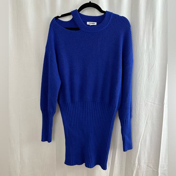 Steve Madden Blue Remi Crew Neck Cold Shoulder Long Sleeve Sweater Dress Size L - Picture 3 of 10